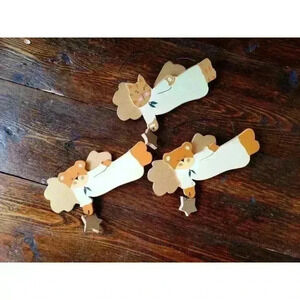 3 1995 Kurt S. Adler‎ Wood Animal Angel Ornaments | Vintage Christmas Tree Decor